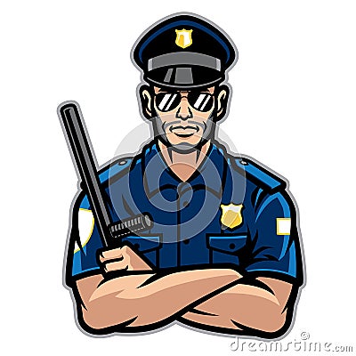 Police officer posing in crossing arms Vector Illustration