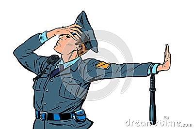 Police officer shame denial gesture no Vector Illustration