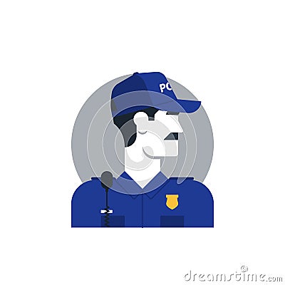 Police officer side view, turned head Vector Illustration