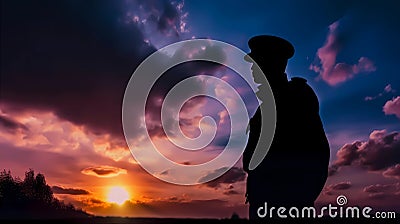 Police Officer Silhouette, Made with Generative AI Stock Photo