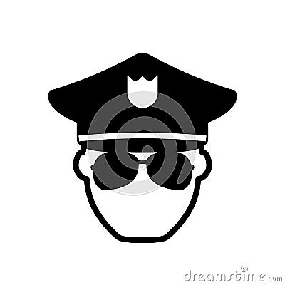 Police officer with sunglasses silhouette icon. Clipart image Vector Illustration