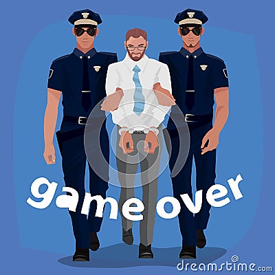 Police officers arrested man in office suit Vector Illustration