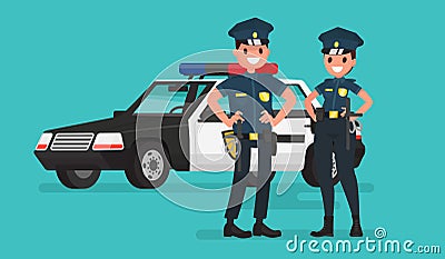 Police officers. Man and woman. Guardians of order. Vector illus Cartoon Illustration