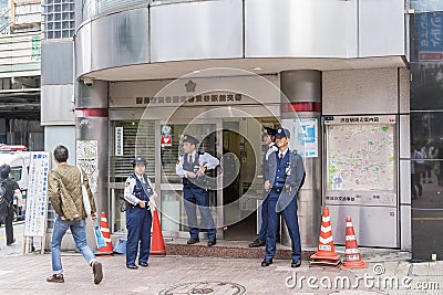 Police officers Shibuya Eki-mae Koban Tokyo Editorial Stock Photo