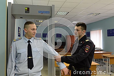 Police officers are trained to work on inspection equipment. Editorial Stock Photo