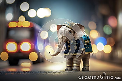 Police Pachyderm: Elephants on Patrol in Stunning 32k Megapixel Photography with Bokeh, Depth of Field, and ProPhoto RGB Stock Photo