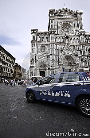 Police patrol city car in Florence Editorial Stock Photo