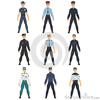 Police People Set, Police Uniform of Different Countries Vector Illustration Vector Illustration