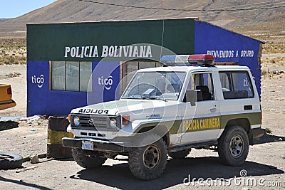 A police post on the road in the Altiplano. Editorial Stock Photo