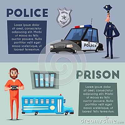Police and prison. Cartoon vector illustration Vector Illustration