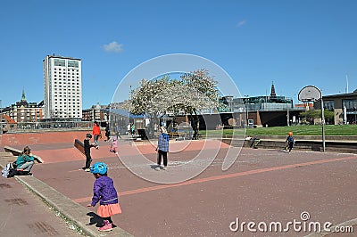 Police reopen Island Brygge and ask keep social disntancing Editorial Stock Photo