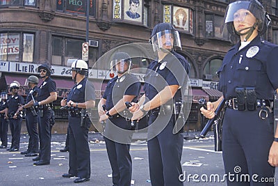 Police in riot gear, downtown Los Angeles, California Editorial Stock Photo