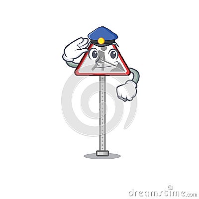 Police road work sign cartoon shape character Vector Illustration