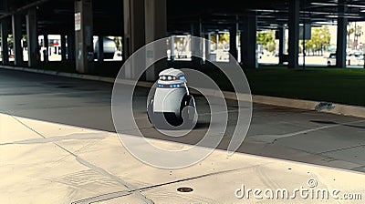 Police Robot Patrolling Parking Garage. AI Generated Stock Photo