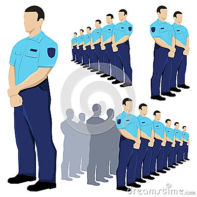 Police security guard vector set with blue uniform Vector Illustration