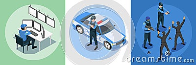 Police Security Isometric Design Concept Vector Illustration