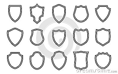 Police shield outline shape. Heraldic shields blank emblems. Security vector labels. Vector Illustration