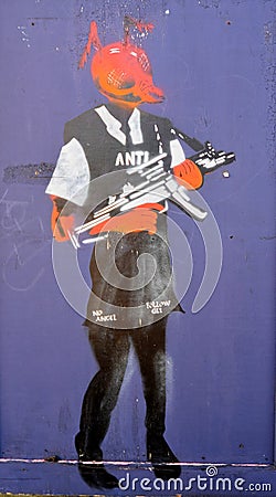 Police state Contemporary street art Editorial Stock Photo