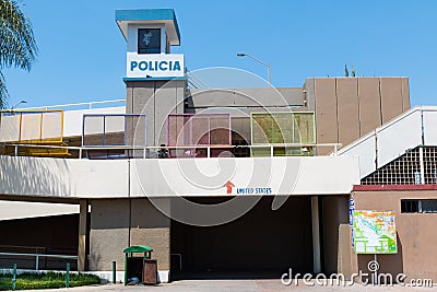 Police Station and Border Cross Entrance to San Diego Editorial Stock Photo