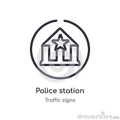 police station outline icon. isolated line vector illustration from traffic signs collection. editable thin stroke police station Vector Illustration