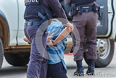 Police steel handcuffs,arrested. Stock Photo