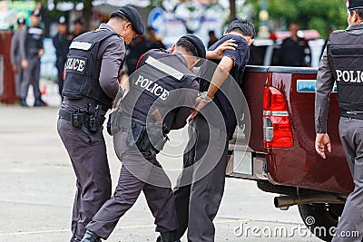 Police steel handcuffs,Police arrested. Editorial Stock Photo