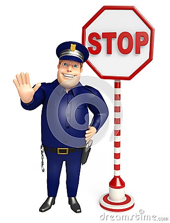 Police with Stop sign Cartoon Illustration