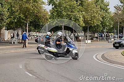 Police stopping the cars because of the protests of the sentence of 2017 Catalan independence referendum Editorial Stock Photo