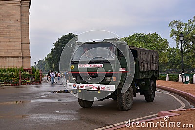 Police support vehicle patrolling at India Gate complex Editorial Stock Photo