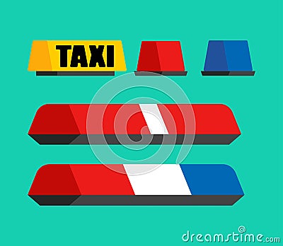 Police, Taxi and ambulance car flasher set. car light sign. Vec Vector Illustration
