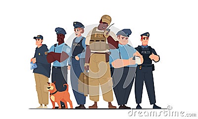 Police Team Cartoon Vector Illustration