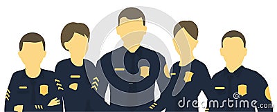 Police team. A group of policemen. Horizontal head banner. Women and men in uniform. Law and order. Law enforcement officers. Flat Stock Photo