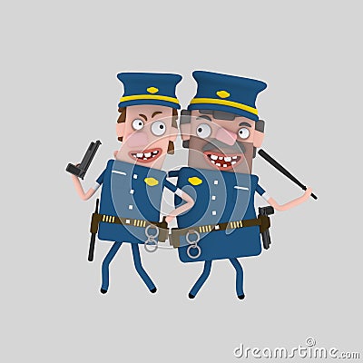 Police team holding work weapons 3D Cartoon Illustration