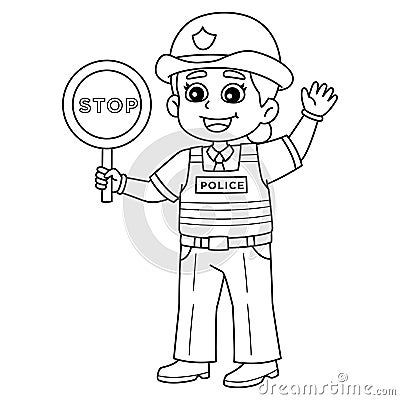Police Traffic Officer Isolated Coloring Page Vector Illustration