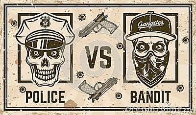 Police versus bandit vector confrontation poster Vector Illustration