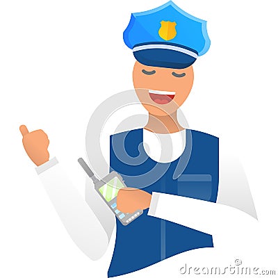 Police woman with walkie-talkie icon flat vector Vector Illustration