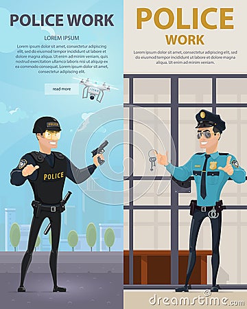 Police Work Vertical Banners Vector Illustration