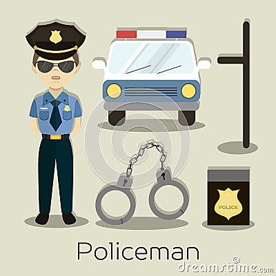 Policeman In American Cop Uniform Vector Illustration