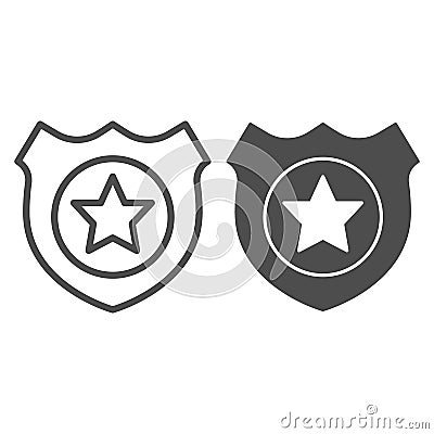Policeman badge line and solid icon. Emblem of a human rights defender, police officer. Jurisprudence design concept Vector Illustration