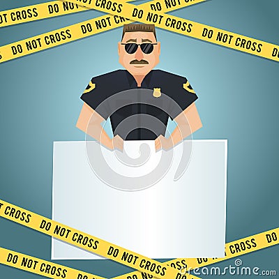 Policeman poster with yellow tape Vector Illustration