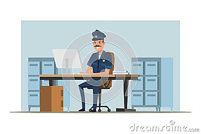 Policeman deskwork flat vector illustration Vector Illustration