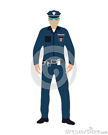 Policeman flat icon. Service 911. Cartoon Vector illustration Vector Illustration