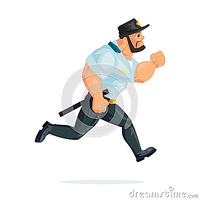 Policeman in form, run, in pursuit of criminals, offenders, Vector Illustration