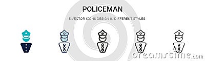 Policeman icon in filled, thin line, outline and stroke style. Vector illustration of two colored and black policeman vector icons Vector Illustration