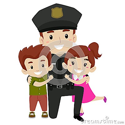 Policeman with Kids Vector Illustration