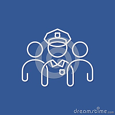 Policeman line concept. Police officer icon on blue background Vector Illustration