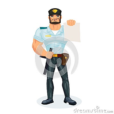 Policeman, makes fine to the offenders, delinquents, Vector Illustration