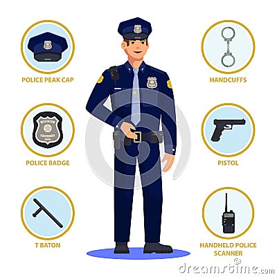 Policeman or police officer, cop in uniform Vector Illustration
