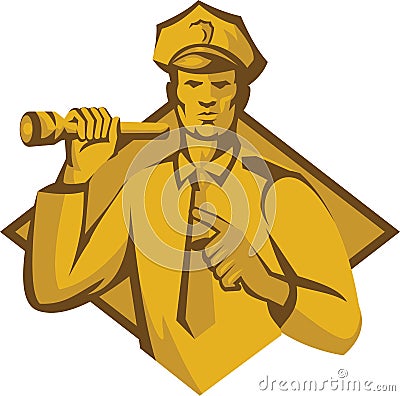 Policeman Police Officer Flashlight Retro Vector Illustration