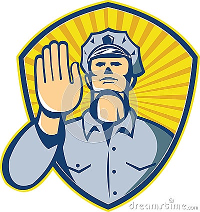 Policeman Police Officer Hand Stop Shield Vector Illustration